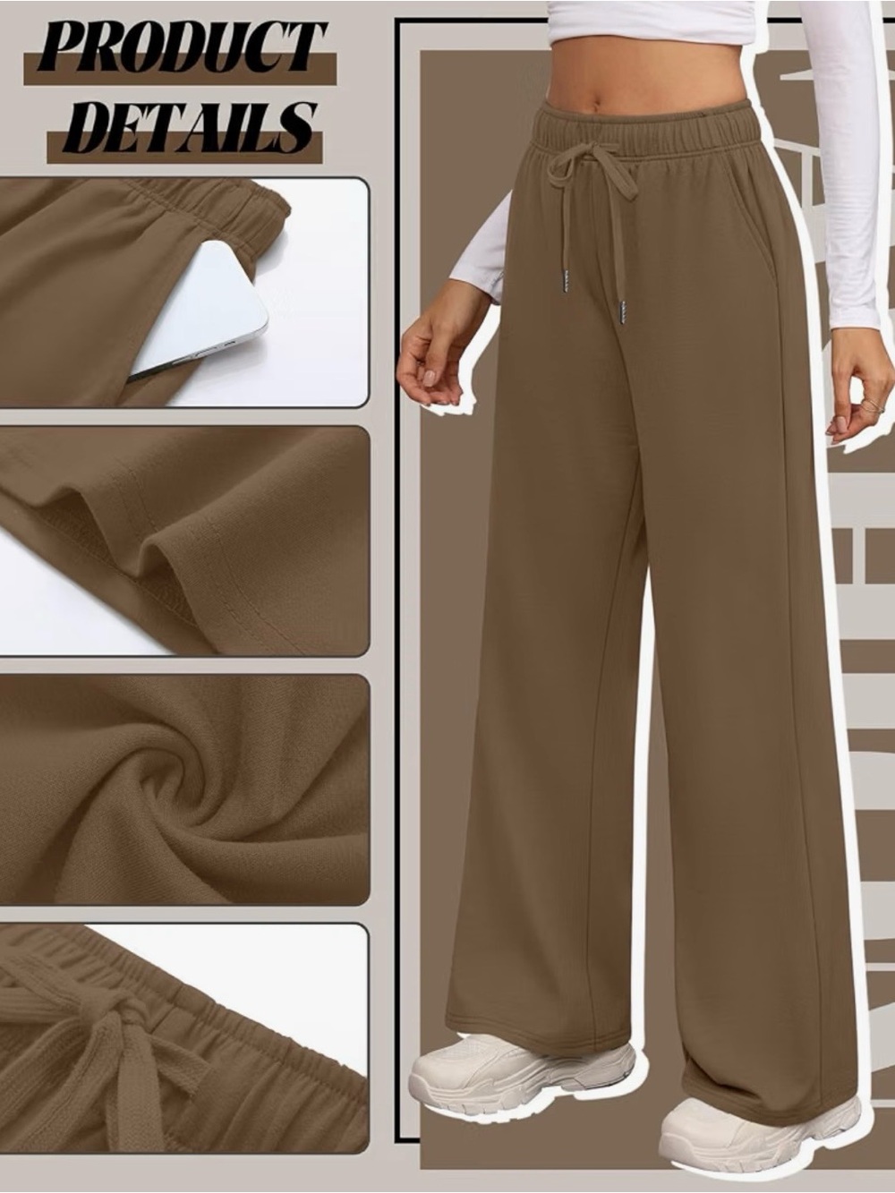 Set of 2 Elastic-Waist Drawstring Sweats in Black and Brown